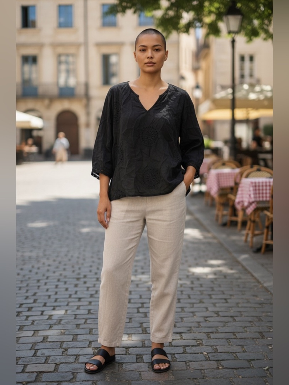 Johnny Was Black sheer eyelet Tunic top